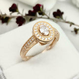 1.7ct Engagement Ring Oval Cut Diamond Halo Milgrain Vintage 14k YellowGold Over