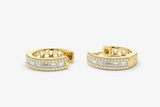 2ct Huggies Earrings Baguette Diamond Cluster Channel Set 14k Yellow Gold Finish