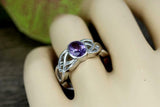 2ct Oval Purple Amethyst Engagement Ring Celtic Double Knot 14k White Gold Over