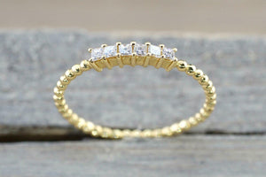 1.2ct Princess Cut Diamond 14k Yellow Gold Over Beaded Ball Shank Solitaire Band