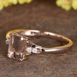 1.4ct Emerald Cut Peach Morganite Solitaire Round Accent Ring 14k Rose Gold Over