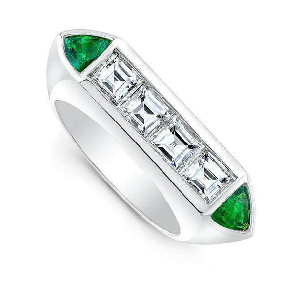 4Ct Asscher Cut Diamond Emerald Art Deco Engagement Ring 14K White Gold Finish