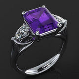 2.2ct Emerald Cut Purple Amethyst Trilogy Engagement Ring 14k White Gold Finish