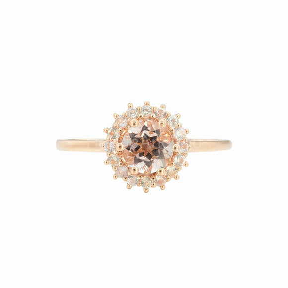 1ct Round Cut Simulated Morganite Halo Engagement Ring 14k Yellow Gold Plated