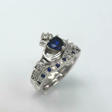 2ct Heart Blue Sapphire Engagement Ring Claddagh Bridal Set 14k White Gold Over