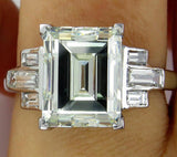 5Ct Emerald Cut Diamond Baguette Accents Engagement Ring 18K White Gold Finish