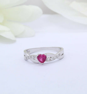 0.75ct Heart Cut Pink Ruby Engagement Ring Infinity Solitaire 14k WhiteGold Over