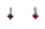 1ct Princess Cut Simulated Red Garnet Stylish Drop Earrings 14k WhiteGold Plated