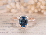 1ct Oval Cut London Blue Topaz Engagement Ring Diamond Halo 14k Rose Gold Finish