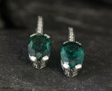 2ct Drop Earrings Oval Cut Green Emerald Vertical Bar 14k White Gold Finish