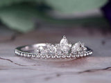 2ct Marquise Cut Diamond Engagement Ring Unique Crown Design 14k White Gold Over