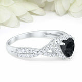 2ct Heart Cut Black Diamond Engagement Ring Split Shank Halo 14k White Gold Over