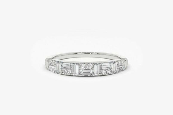 2ct Wedding Ring Band Baguette Cut Diamond Cluster Design 14k White Gold Finish