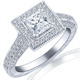 2.5ct Princess Diamond Engagement Ring Milgrain Edged Halo 14k White Gold Finish