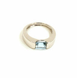 0.3ct Emerald Cut Blue Aquamarine Engagement Ring Solitaire 14k WhiteGold Finish