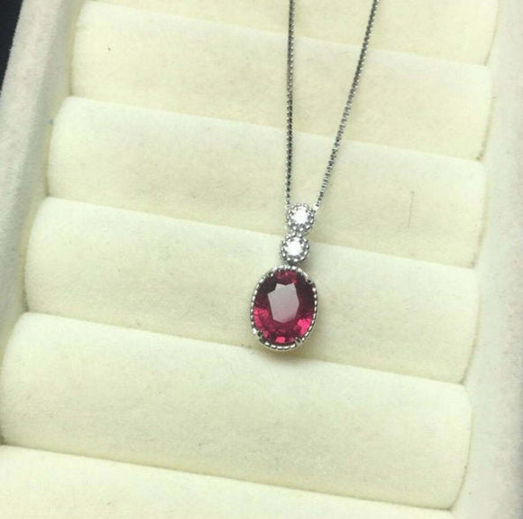 1.2ct Pink Ruby Pendant Oval Cut Accent Solitaire 14k White Gold Finish NO CHAIN