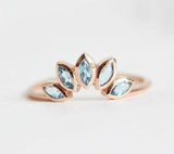 1.4ct Marquise Blue Aquamarine Engagement Ring 14k Rose Gold Finish Crown Tiara