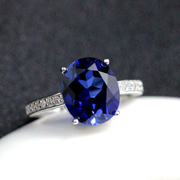 2.2ct Oval Cut Blue Sapphire Diamond Accent Solitaire Ring 14k White Gold Finish