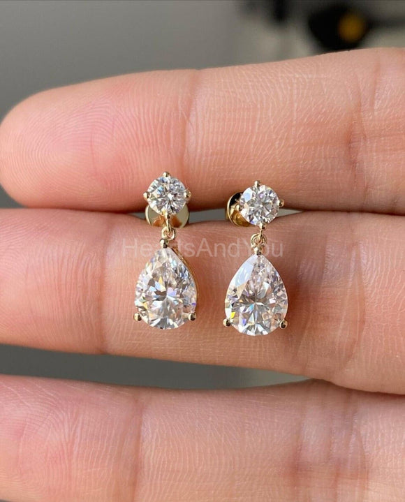 2ct Pear Cut Simulated Diamond Teardrop Dangle Earrings 14k Yellow Gold Plated