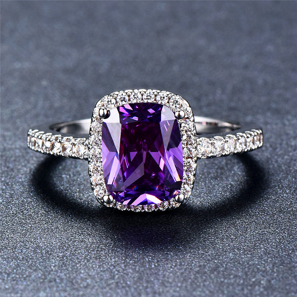 2.4ct Cushion Cut Purple Amethyst Engagement Ring 14k WhiteGold Finish Solitaire