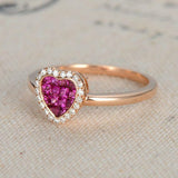 1.2ct Princess Cut Pink Ruby Engagement Ring 14k Rose Gold Over Halo Heart Shape