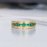 2.5ct Princess Cut Green Emerald Wedding Band Half Eternity 14k Yellow Gold Over