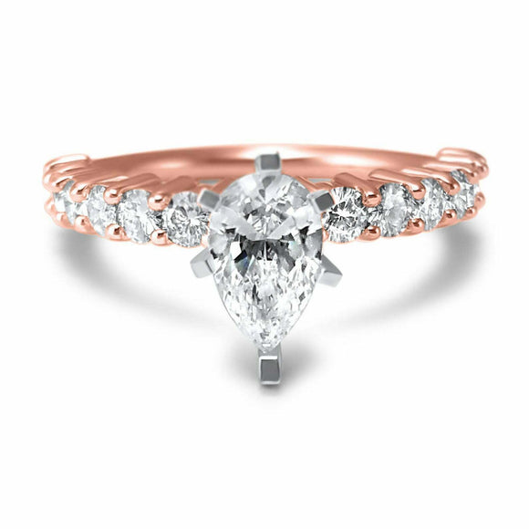 2ct Pear Cut Diamond Engagement Ring Accents with Solitaire 14k Rose Gold Finish