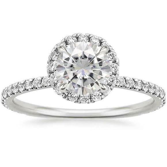 4Ct Round Cut Diamond High Set Halo Women Engagement Ring 14K White Gold Finish