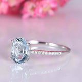 1.5ct Oval Cut Blue Aquamarine Diamond Accent Solitaire Ring 14k White Gold Over