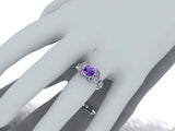 3ct Round Cut Purple Amethyst Leaf Marquise Accent Ring 14k White Gold Finish