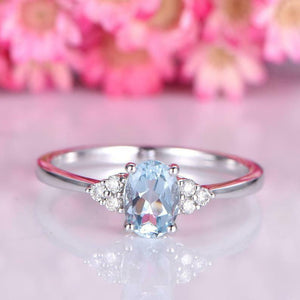 1.3ct Oval Cut Blue Aquamarine Engagement Ring Solitaire 14k White Gold Finish