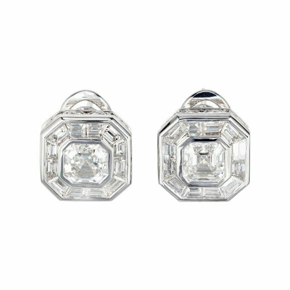 2.04ct Asscher Cut VVS1 Diamond Art Deco Halo Stud Earrings 14k WhiteGold Finish