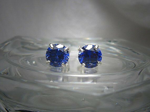 0.5ct Round Cut Blue Sapphire Classic Stud Earrings Women 14k White Gold Finish