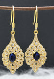 2.8ct Drop Earrings Oval Cut Blue Sapphire Vintage Inspired 14k Yellow Gold Over