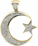 0.5ct Round Cut VVS1D Diamond Pendant Crescent Moon Star 14k Yellow Gold Finish