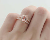 1.7ct Oval Peach Morganite Engagement Ring Split Shank Halo 14k Rose Gold Finish