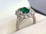 5ct Engagement Ring Cushion Cut Emerald Diamond Halo Floral 14k White Gold Over