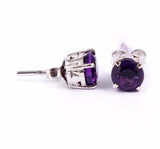 1.5ct Stud Earrings Round Cut Purple Amethyst Solitaire 14k White Gold Finish