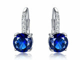 2ct Drop Earrings Round Cut Blue Sapphire Dangling Stylish 14k White Gold Finish