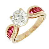 2ct Round Cut Diamond Engagement Ring Ruby Accent Solitaire 14k Yellow Gold Over