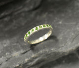 1ct Wedding Band Round Cut Green Peridot Half Eternity 14k White Gold Finish