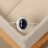 2ct Oval Cut Blue Sapphire Engagement Ring Stylish Halo 14k White Gold Finish