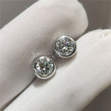 1.5ct Round Cut Moissanite Bezel Solitaire Stud Earrings 14k White Gold Plated