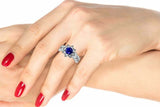 2.5ct Round Cut Blue Sapphire Flower Leaves Engagement Ring 14k WhiteGold Finish