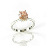 1.5Ct Oval Cut Peach Morganite Solitaire Ring 18K White Gold Over Diamond Accent