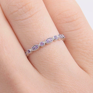 1ct Round Cut Purple Amethyst Wedding Band Milgrain Eternity 14k White Gold Over