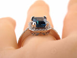 4Ct Emerald Cut Blue Sapphire Diamond Halo Engagement Ring 18K White Gold Finish