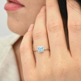 1.2ct Princess Blue Aquamarine Diamond Halo Engagement Ring 14k White Gold Over