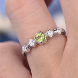 1.1Ct Round Cut Green Peridot Minimalist Engagement Ring 14K White Gold Finish