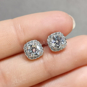 1.5ct Round Cut Moissanite Halo Stud Earrings For Women 14K White Gold Plated